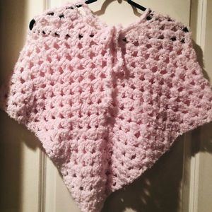 Girls Light Pink Poncho size 6-10 Years Hand Crochet